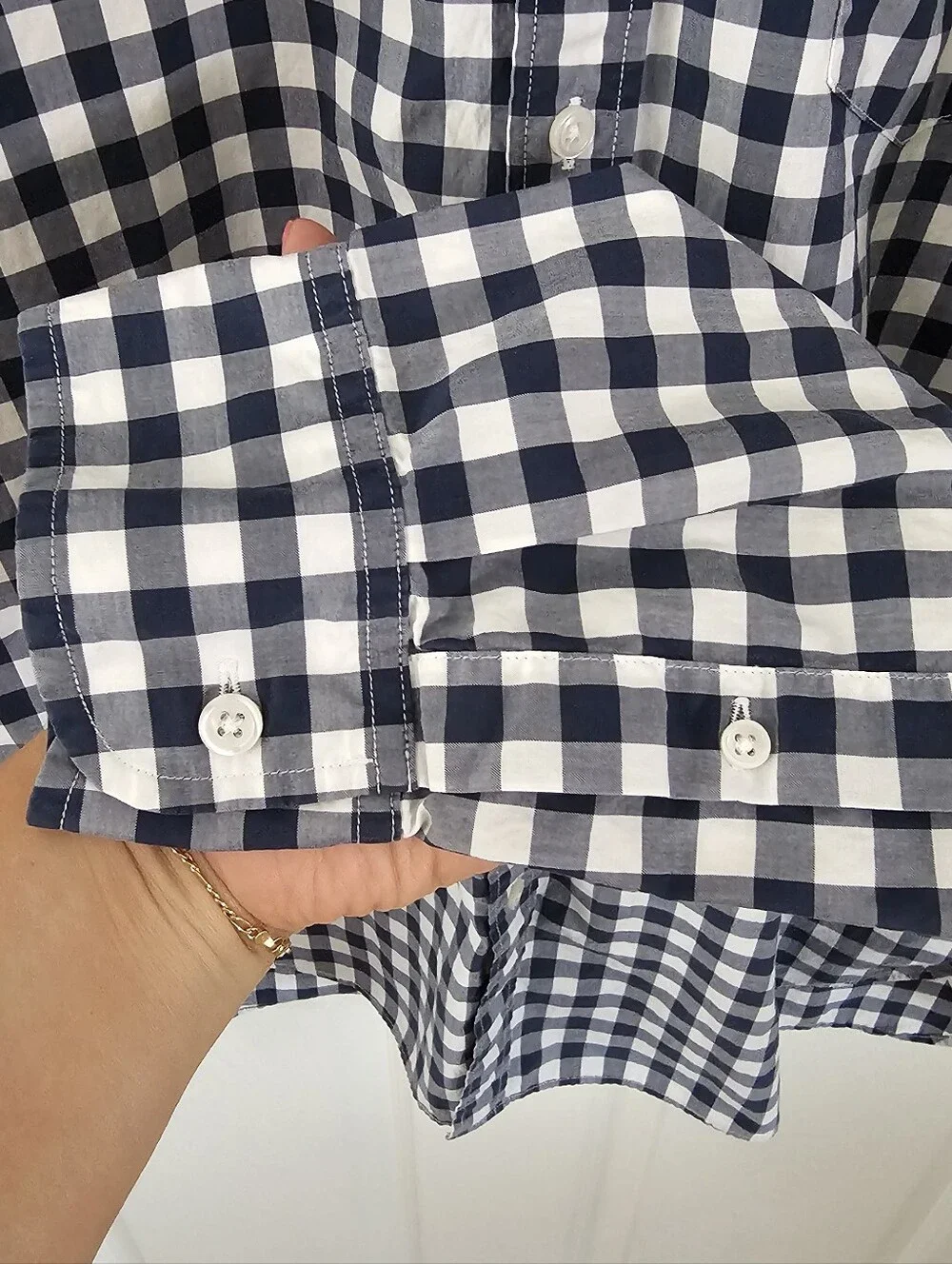 J.Crew Mens Gingham Button Down Shirt XL Navy Blue Plaid Checked LS Casual EUC